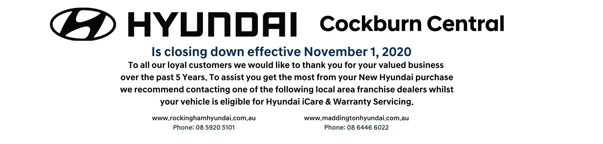 Cockburn Central Hyundai Closes